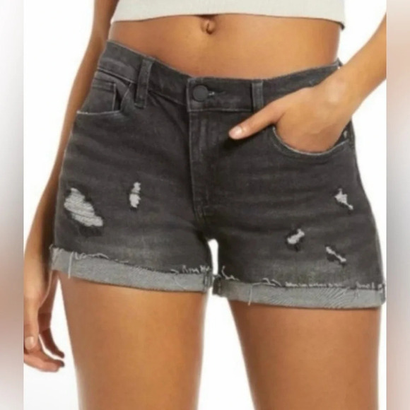 NWT Blank NYC The Fulton Distressed black denim Roll Up Shorts 28 - Picture 1 of 3